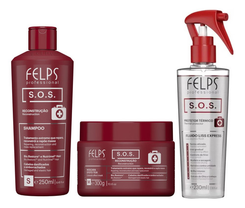 Felps Kit S.o.s Shampoo 250ml + Mascara 300g + Fluido 250ml