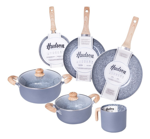 Set De Ollas Baterias Antiadherentes Hudson Granito 6 Pzas