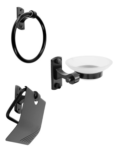 Set De Accesorios Para Baño En Negro Mate X 3 Piezas 