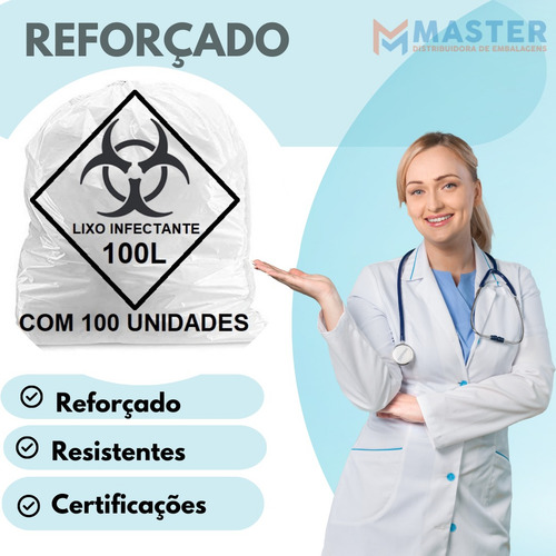 Saco Lixo Hospitalar Infectante 100 Litros 75x105cm 100un
