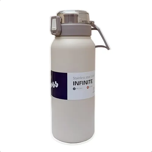Garrafa Isotérmica Inox Vácuo Premium Antivazamento 1 Litro Mármore