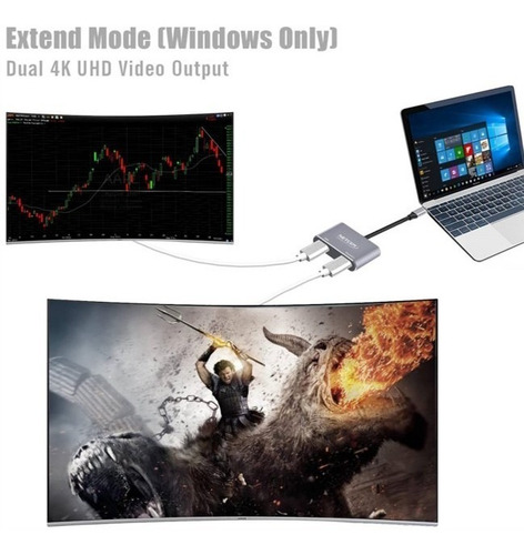 Adaptador Usb-c A Hdmi Y Displayport 4k 60hz Netcom Laptop