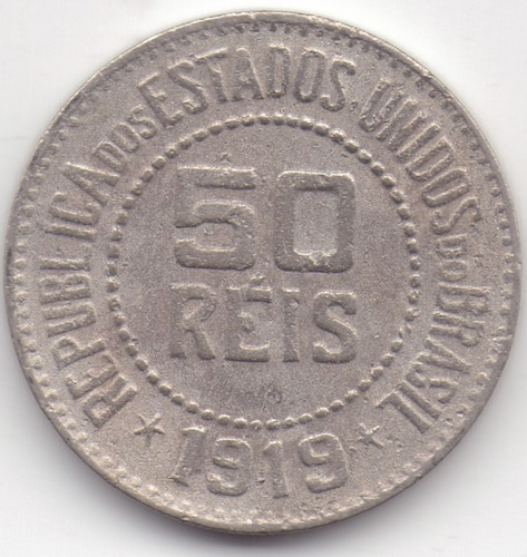 Moeda 50 Réis - 1919 - Estados Unidos Do Brasil