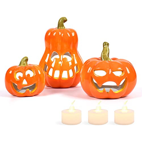 Calabaza De Cerámica Con 3 Luces De Té, Ggjv4