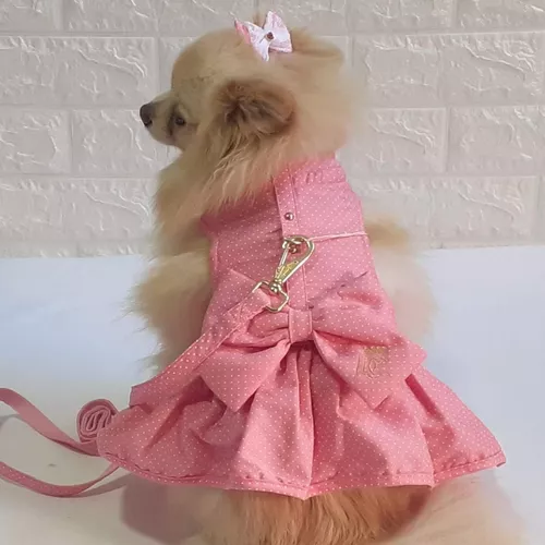 Roupa Roupinha Pet Para Cachorro Vestido Barbie Com Guia