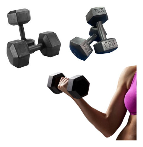 Set 4 Mancuernas 2x3kg + 2x6kg Pesas Pvc Rellena Mr Gym Color Negro