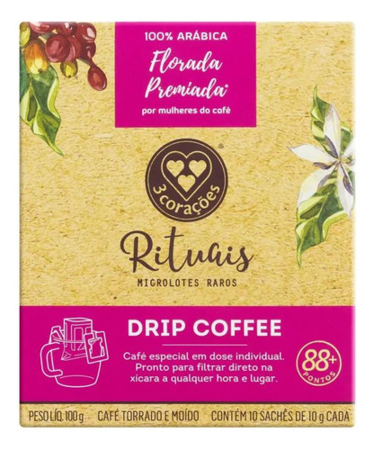 3 Corações Drip Coffee Rituais Microlote Florada café torrado e moído 100g 10 unidades