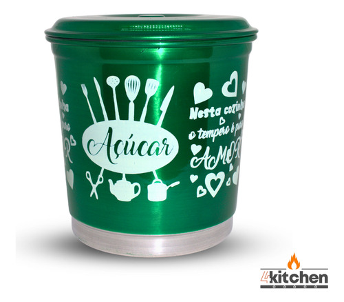 Jogo Kit Lata Porta Mantimento Em Aluminio Verde Com Nome