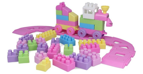 Imagen 2 de 4 de Juego De Bloques En Carro 55 Pcs-ladrillos De Encastre-didác