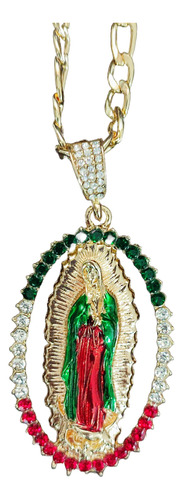 Virgen De Guadalupe Collar,tricolor, Medalla,cadena Figaro