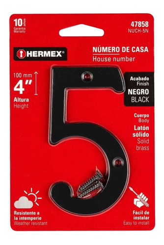 Número Chico De Latón 5, Negro, Hermex 47858