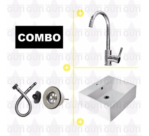 Combo Bacha Baño Apoyo Piazza A117 Griferia Cisne Metalgrif