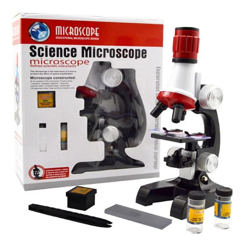 Kit Microscopio Estudantil 1200x Led Acessorios Laboratorio