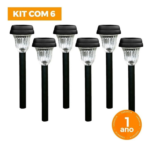 Kit 06 Luminária Espeto Solar Poste De Jardim Decoração Led