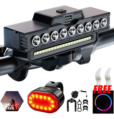 Lámpara Delantera De Bicicleta Con Carga Led Y Luz Trasera D