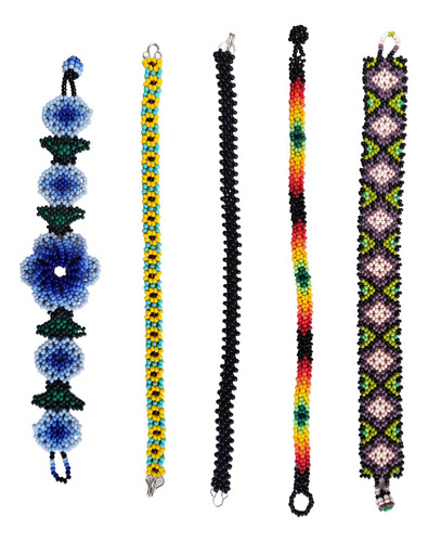 Set De Cinco Pulseras Con Arte Huichol