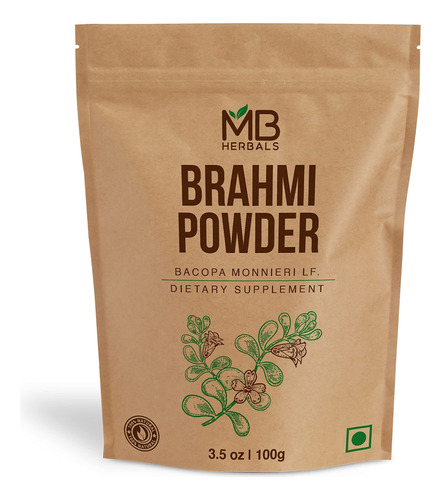 Mb Herbals Brahmi Pure Powder 3.53 Oz | 3.5 Oz | 100% Puro B