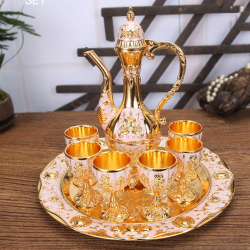 Conjunto De Decantador De Vinho De 8 Peças, Ouro E Branco