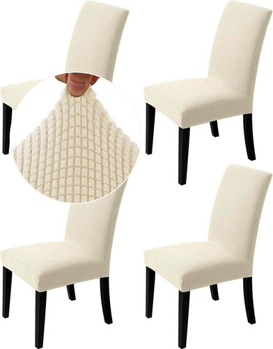 4 Pzas Fundas Elástica Protectora De Silla Comedor Removible Color Beige