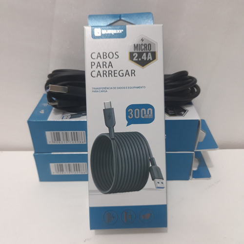 Cabo Micro Usb V8 - 3 Metros Para Controle Ps4 E Android