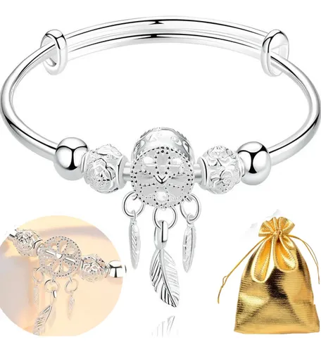 Pulsera Atrapasueños Con Baño De Plata - Amuleto Protector Boho Chic, Regalo Elegante Con Caja Y Tarjeta Inspiradora