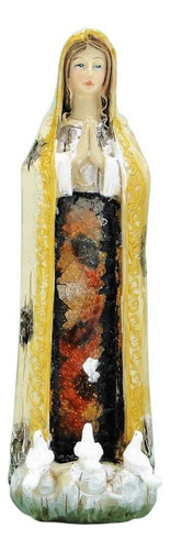 Imagem Nossa Senhora Fatima Resina Madeira Envelhecida 15cm