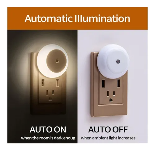 Paquete De 2 Luces Nocturnas Enchufables Con Sensor De Fotoc