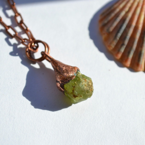 Imagen 6 de 6 de Collar Piedra Preciosa Peridoto Verde Con Cobre, Cod1