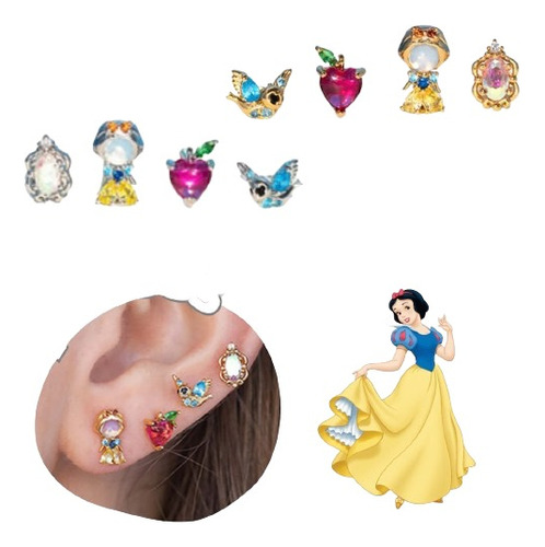 Aretes De Blanca Nieves. Juego 4 Pzas. Princesas Disney