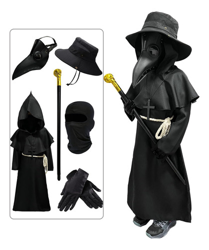 Wakejoy Plague Doctor Disfraz Para Niños 7 En 1 Set Disfrace