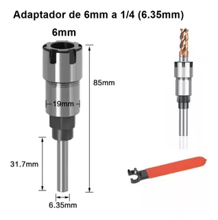 Reductor Para Broca 6.35mm 1/4 A 6mm Extension Router Cnc