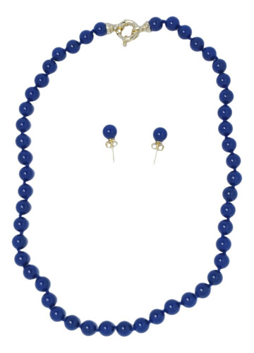 Collar Y Aretes De Perlas De Mallorca Azul Con Estuche