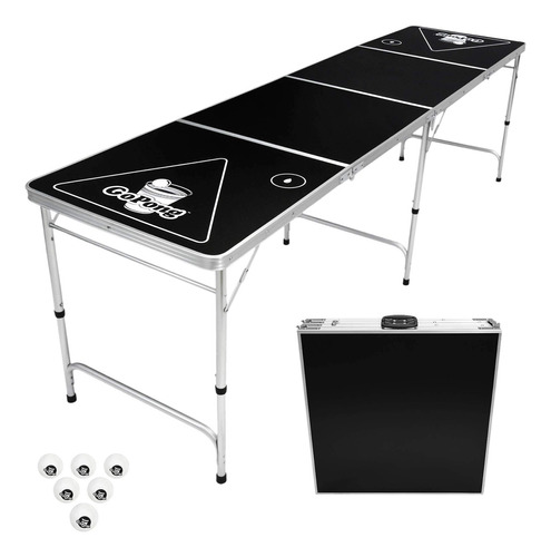 Gopong Mesa Portátil/plegable Para Beer Pong, De 2.4 M (negra, Bandera De Fútbol Americano O Bandera Estadounidense)