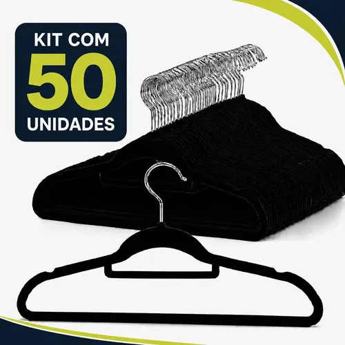 Vittak Kit 50 Cabides Veludo De Roupa Antideslizante Slim Adulto Cor Preto Utensílios De Uso Doméstico