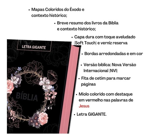 Imagem 2 de 8 de Bíblia Letra Gigante Cristã Feminina Capa Preta Flores Nvi