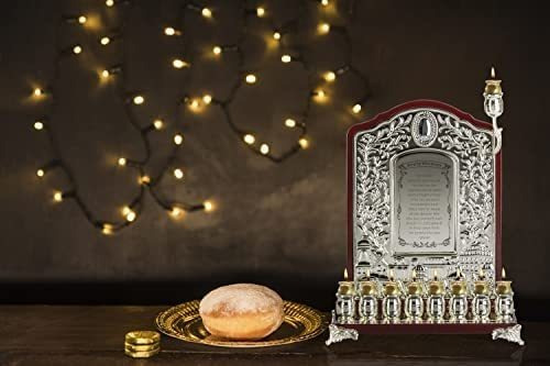 Imagen 5 de 6 de Silver Plated Oil Wall Menorah With Wood Accents - Fits Stan