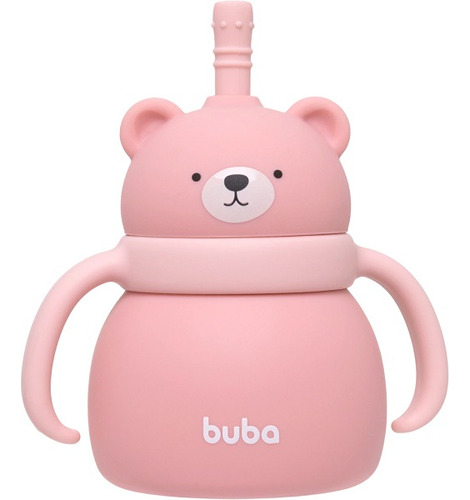 Copo Em Silicone Com Canudo Ursinho Rosa Buba