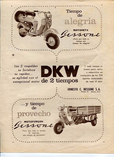 Antigua Publicidad Moto Dkw-  Y Moto Bessone