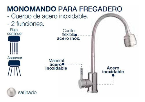 Llave Monomando Fregadero Tarja Cocina Flexible 2 Funciones