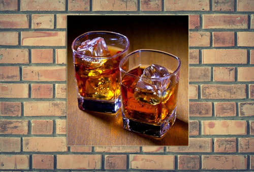 Cuadro 60x60cm Vaso Whisky Trago Hielo Bebidas Bar M5