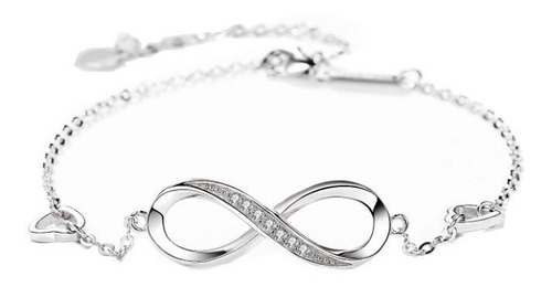 Fina Pulsera Amor Infinito Plata 925 Con Corazones Ajustable