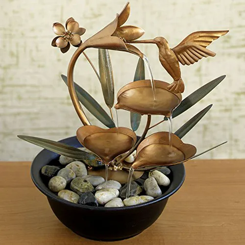 Fuente De Agua De Mesa Zen Con Lirio Colibrí - Bits And Piec
