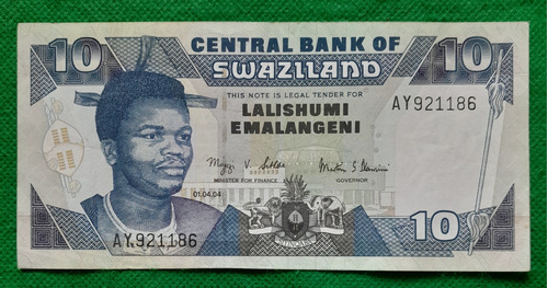 Billete De 10 Lalishumi, Swaziland , Año 2004 Estado Au 9