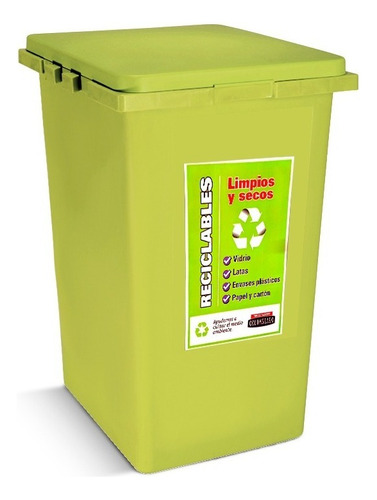 Cesto De Residuos Reciclaje 60 Lts Tapa Plana Colombraro Color Verde