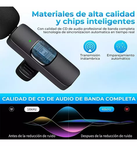 Micrófono inalámbrico para iPhone/Android, micrófono de solapa inalámbrico,  micrófono de solapa con reducción de ruido para grabación de video