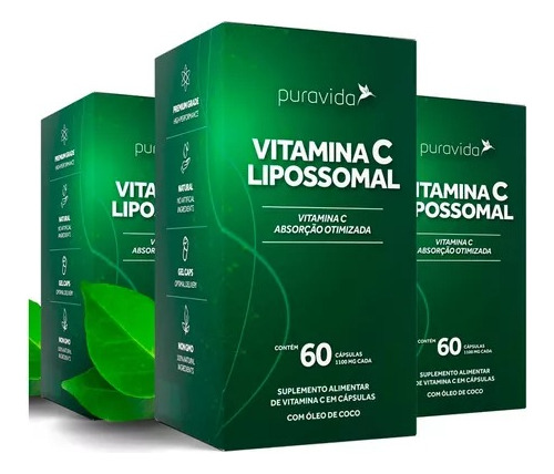 Vitamina C Lipossomal Pura Vida 1100mg + Óleo De Coco 60 Cap
