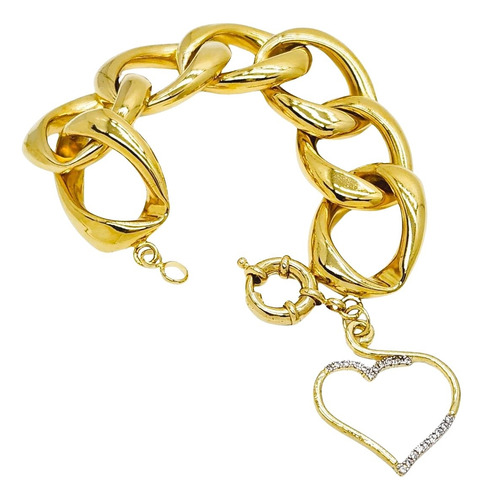 Pulseira Feminina Com Pingente Coração Banhada A Ouro 4621b