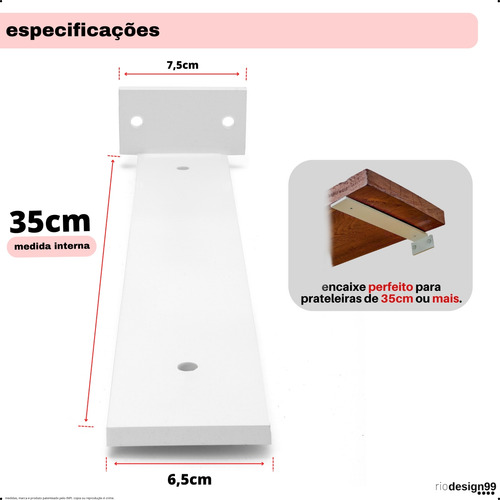 35cm - Mão Francesa Cantoneira Branca Invisível - rio design99 - Ferro Aço Suporte Para Prateleira Reforçada Resistente Industrial Madeira Bancada Estante s55