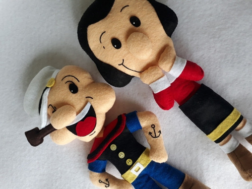 Imagen 3 de 3 de Muñeco Popeye El Marino Y Su Novia Olivia Fieltro De 30cm