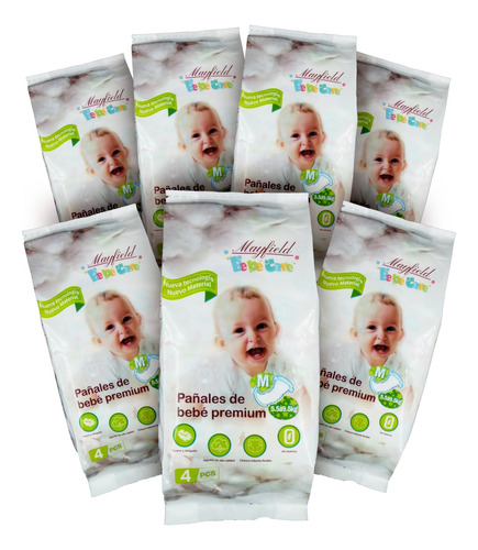 28pzs Pañales Absorbentes Premium M P/bebé 3-8 Meses 6-9 Kg